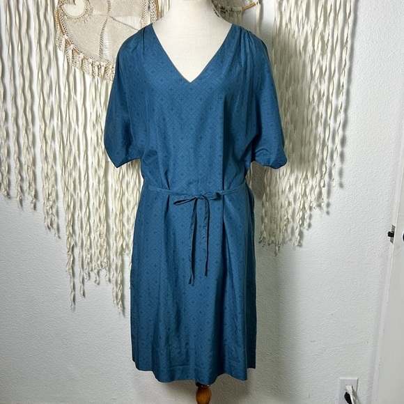 tea Collection NWT Teal Dolman Sleeve V-Neck Silk /Cotton Dress Size Large - Picture 1 of 11